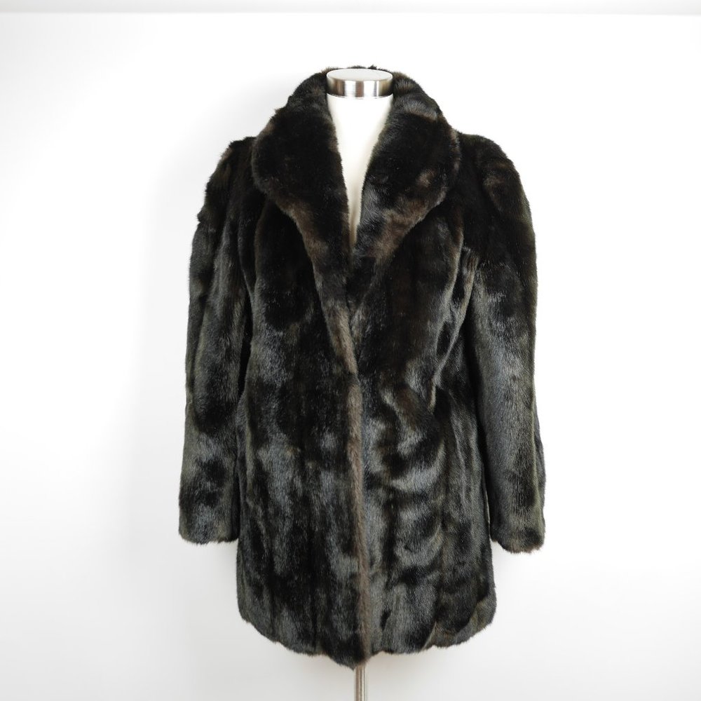 Vtg 60's Adolph Schuman Lilli Ann Dark Brown FAUX FUR Coat Jacket - Women's L